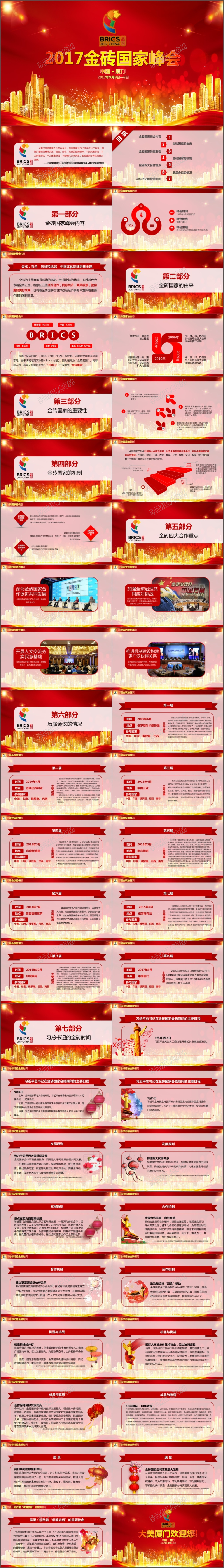 2017厦门金砖国家峰会PPT模板含详细内容
