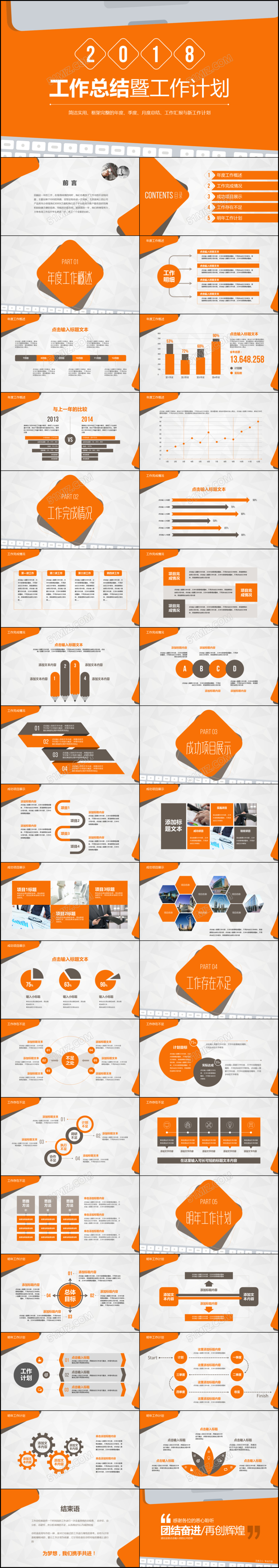 2018橘色工作总结年终总结工作计划PPT模板