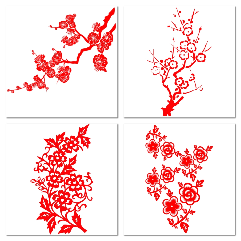 红色花朵花纹梅花剪纸png素材