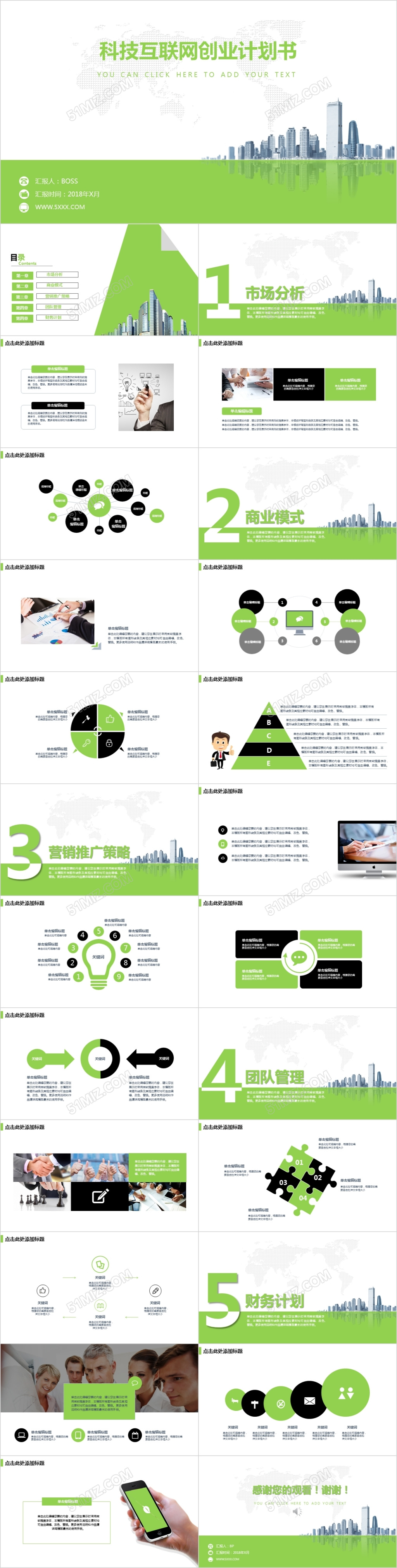 绿色互联网科技商业计划书PPT模板