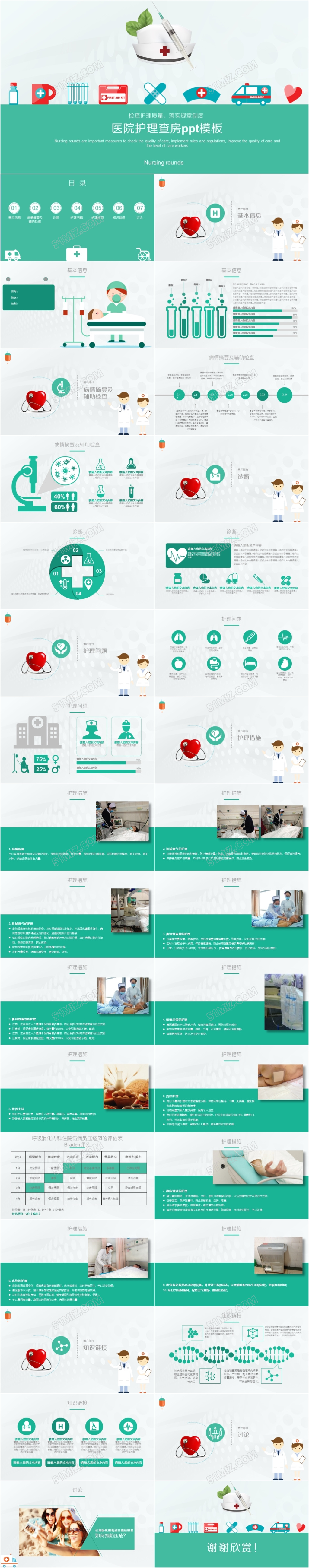 绿色医疗护理查房专用PPT模板
