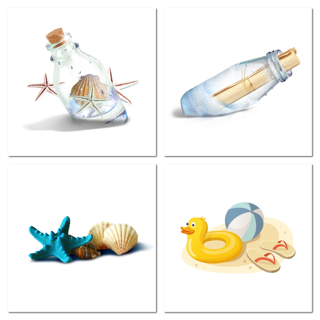 漂流瓶海星海滩素材