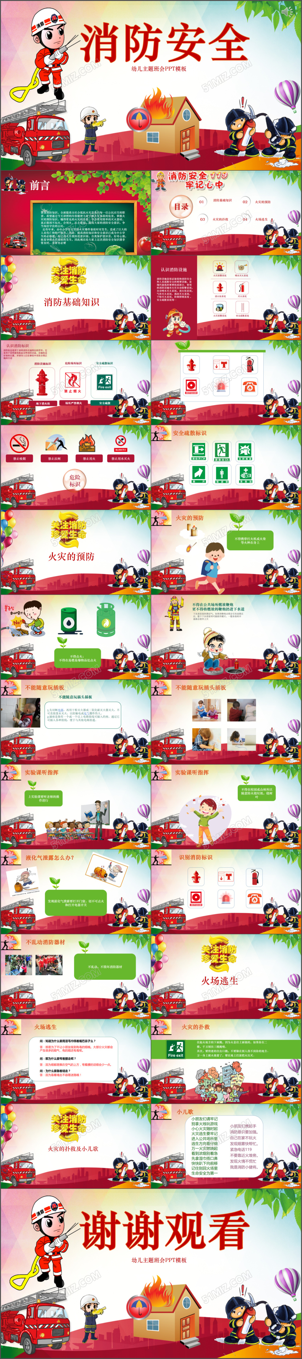 幼儿园消防教育主题班会PPT模板