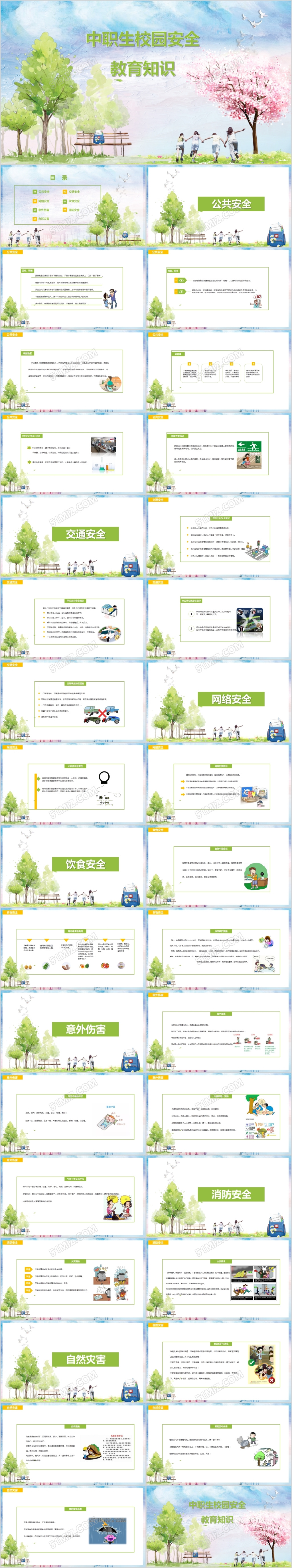 框架完整全面中职生校园安全知识培训课件PPT模板