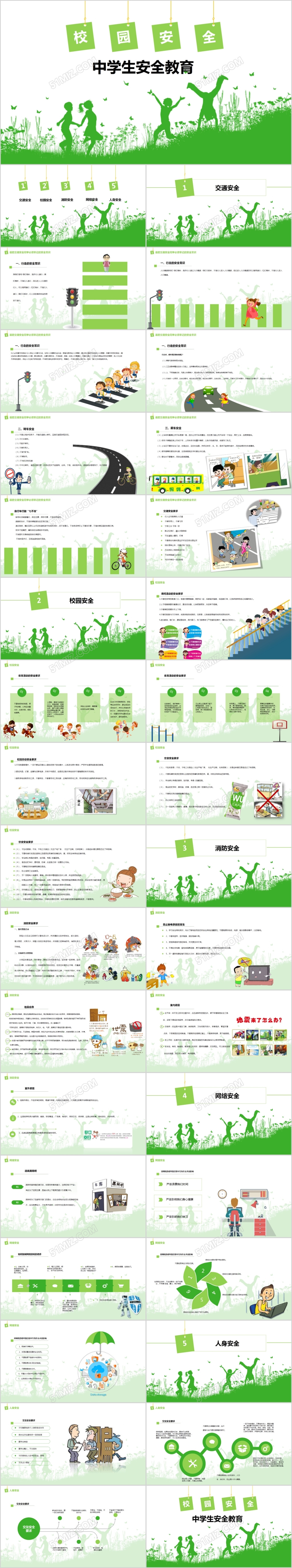 绿色清新中学生安全教育培训PPT模板