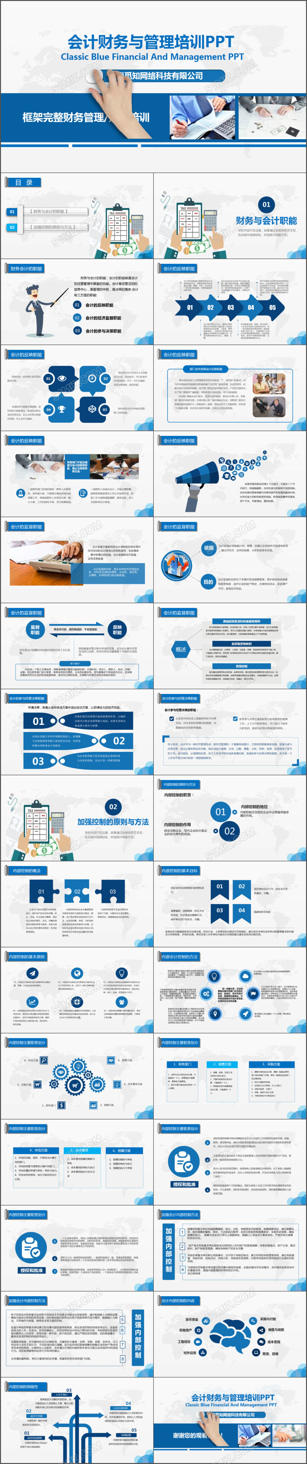 框架完整会计财务管理与培训经典蓝色动态ppt模板