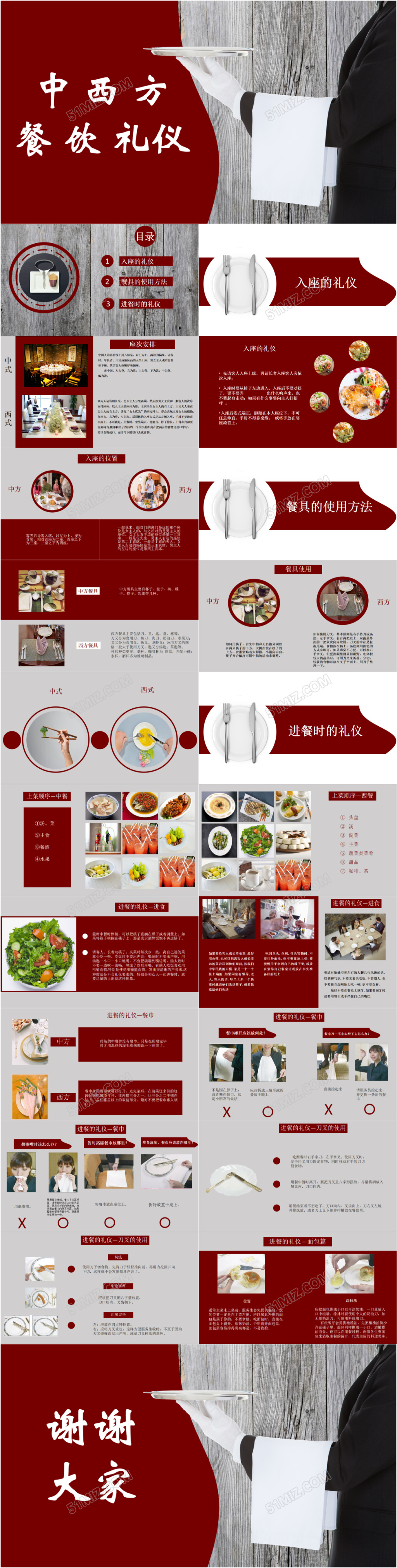 红色简约大气中西方餐桌礼仪介绍PPT模板