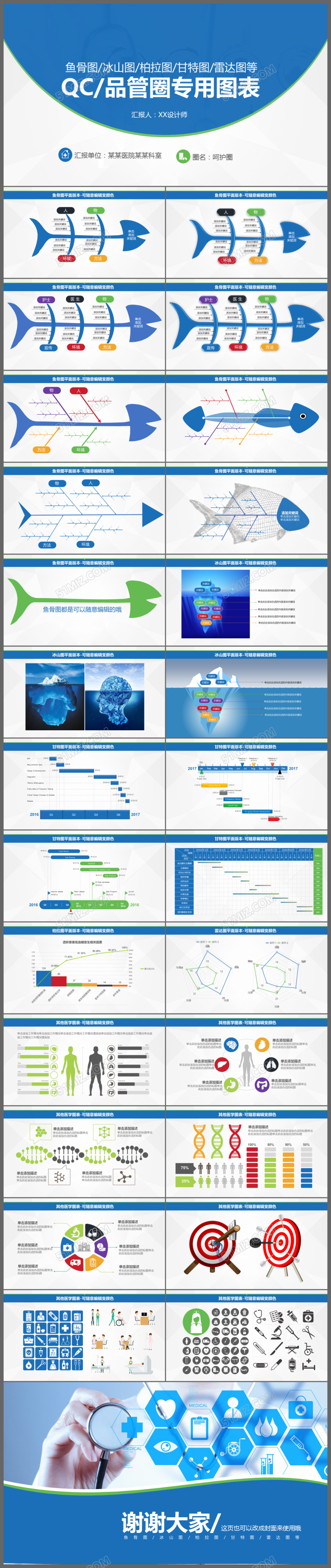 鱼骨图PPT品管圈QC图表PPT模板