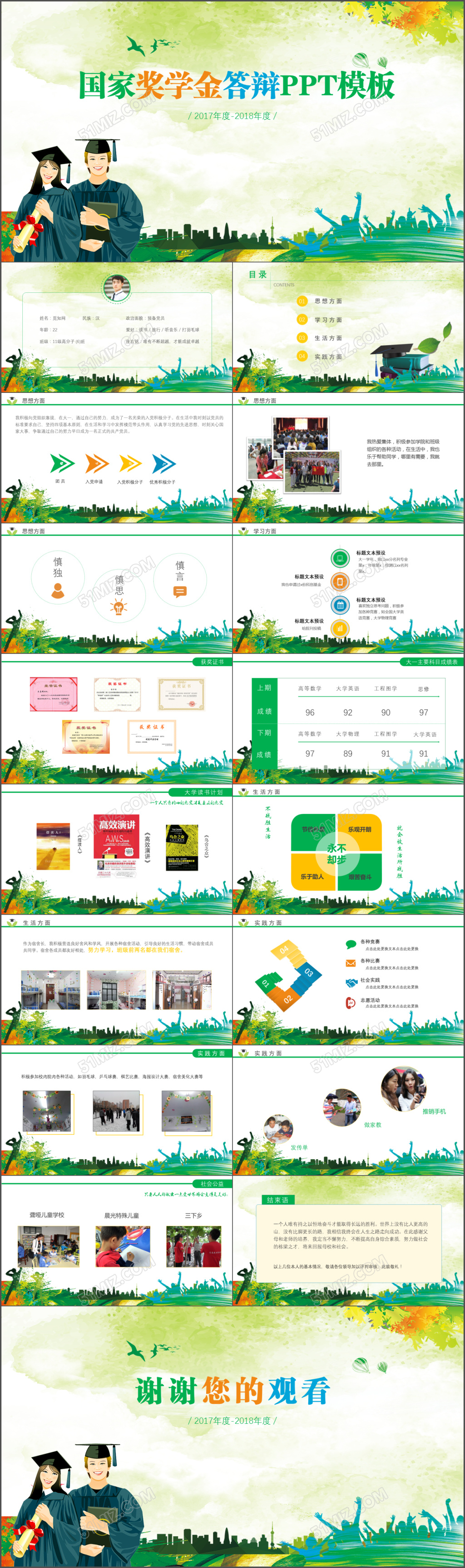 清新渐变国奖答辩PPT模板