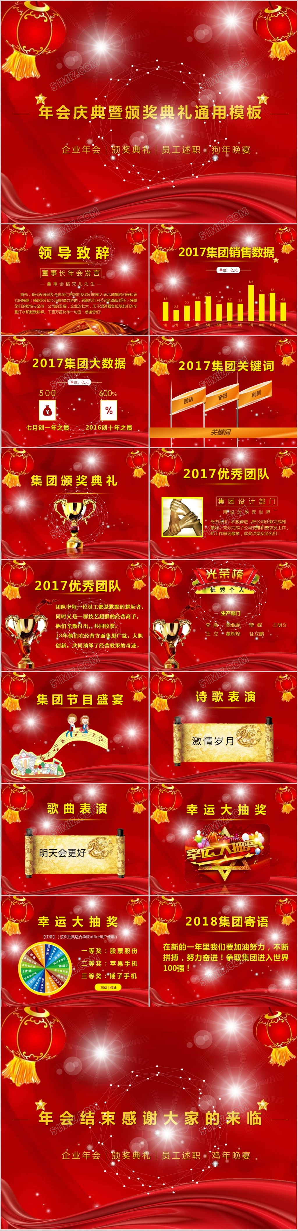 商务企业2017年表彰大会年终颁奖喜庆剪纸PPT模板