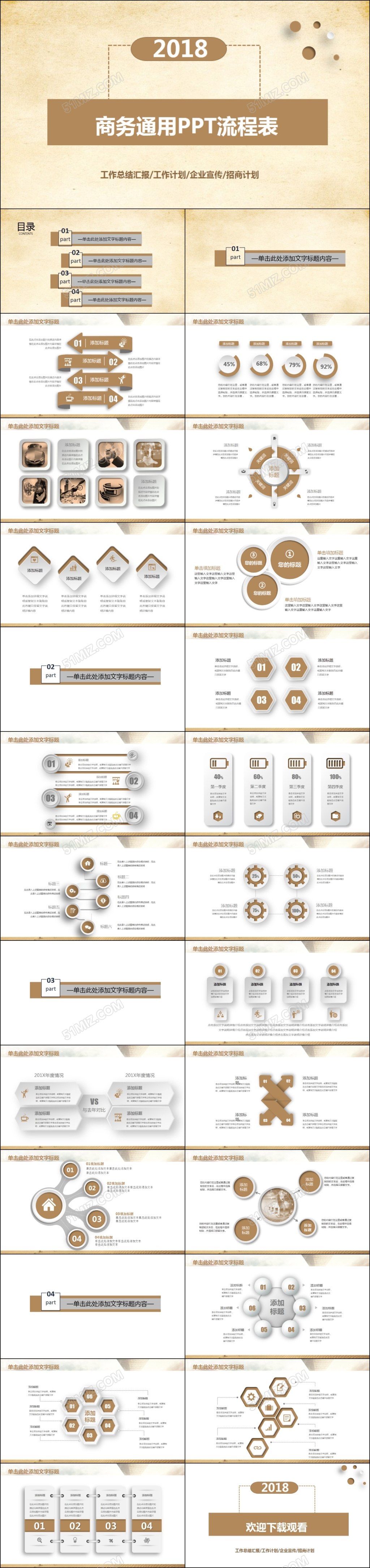 橙色简约ppt流程图表商务通用PPT模板