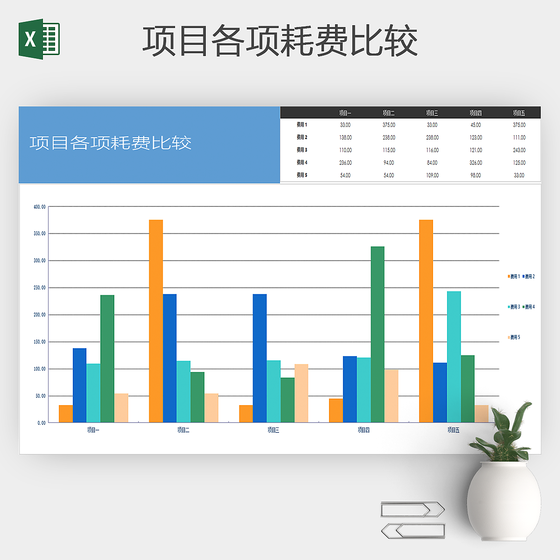 企业公司项目耗费比较分析图表格模板excel
