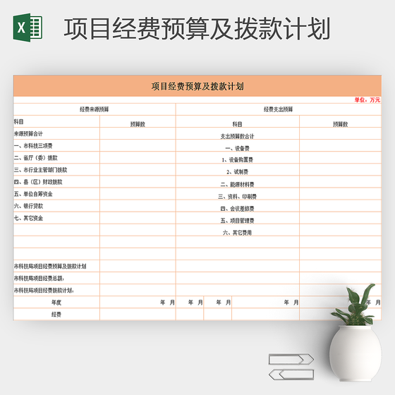 项目经费预算及拨款计划excel表格
