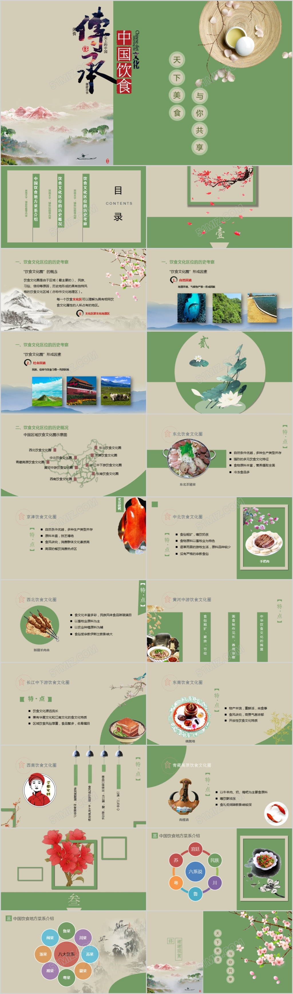 中国饮食文化古风复古唯美汉文化中国风小清新ppt模板