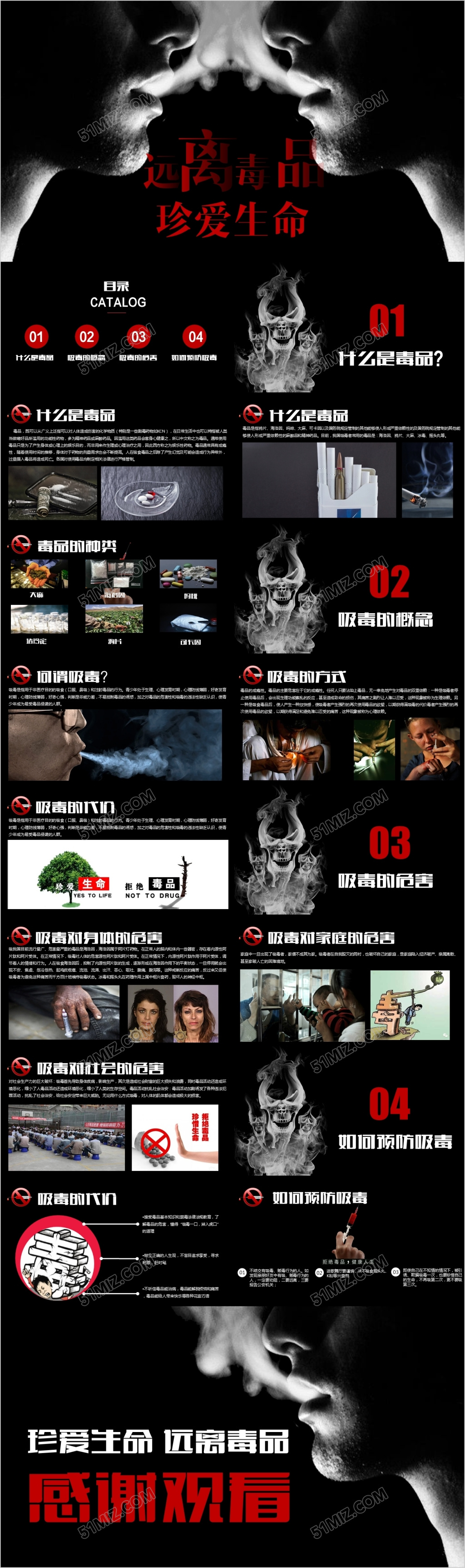 远离毒品珍爱生命禁毒知识教育宣传PPT动态模板