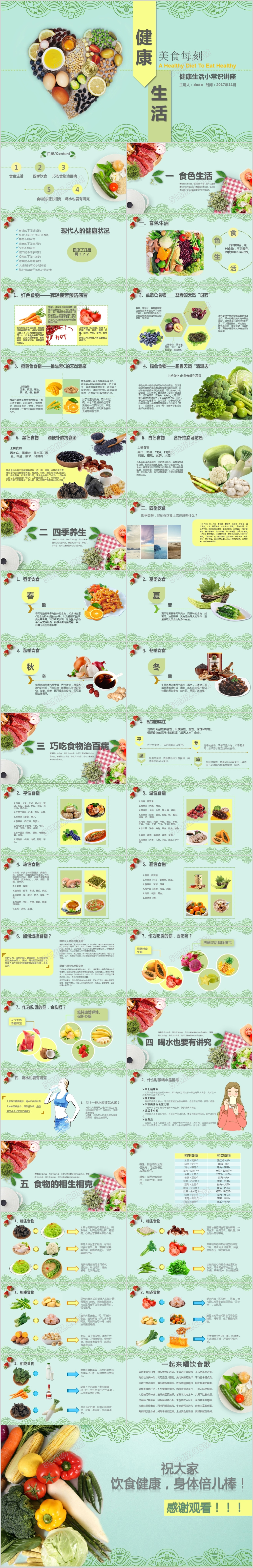 健康饮食知识营养美食搭配科普讲座美食ppt模板