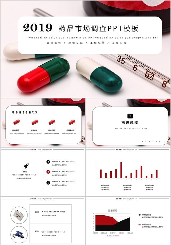 2018年医疗医学药品市场调研PPT模板