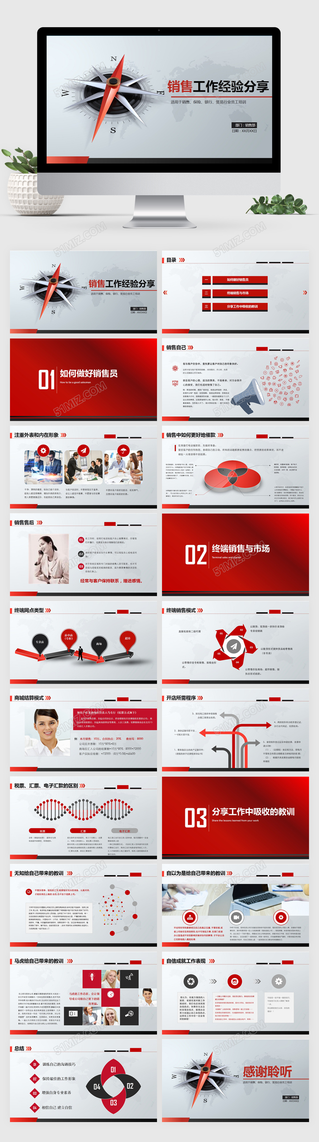 红色大气销售工作经验分享PPT模板