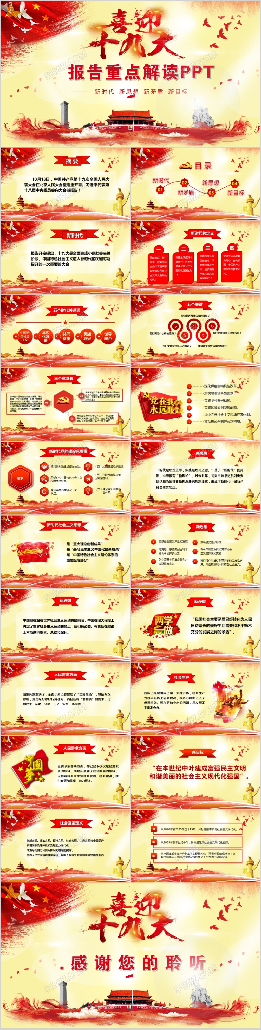 红色大气十九大报告重点解读PPT模板