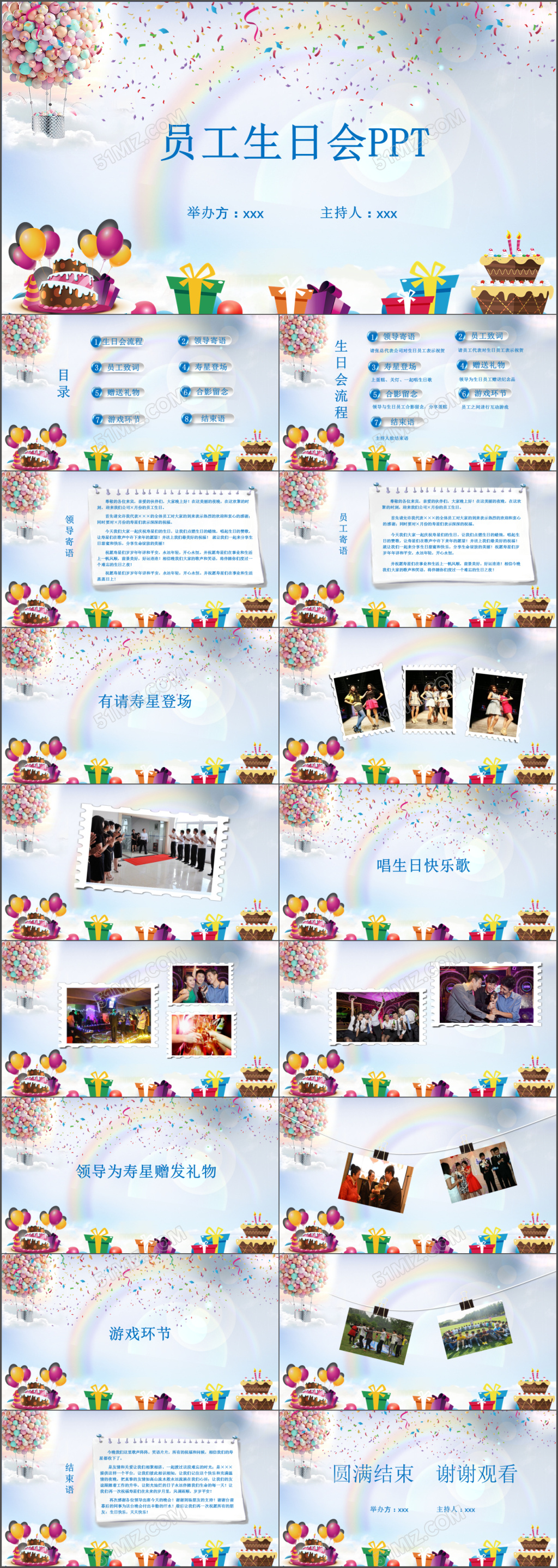 卡通蓝色员工生日会PPT