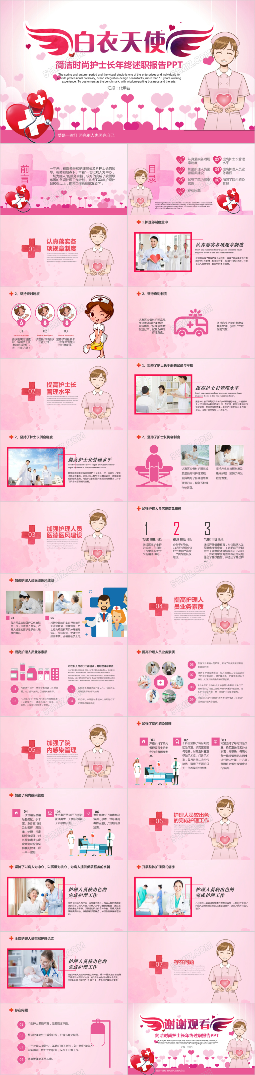 简洁时尚护士长年终述职报告PPT模板