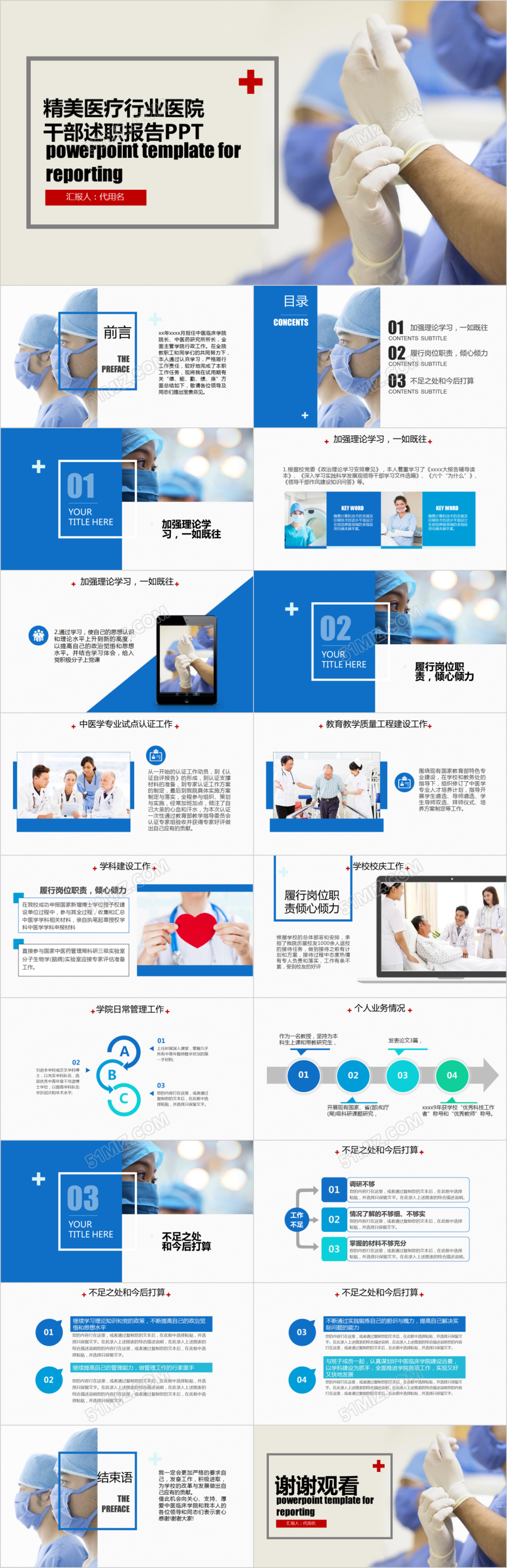精美医疗行业医院干部述职报告PPT