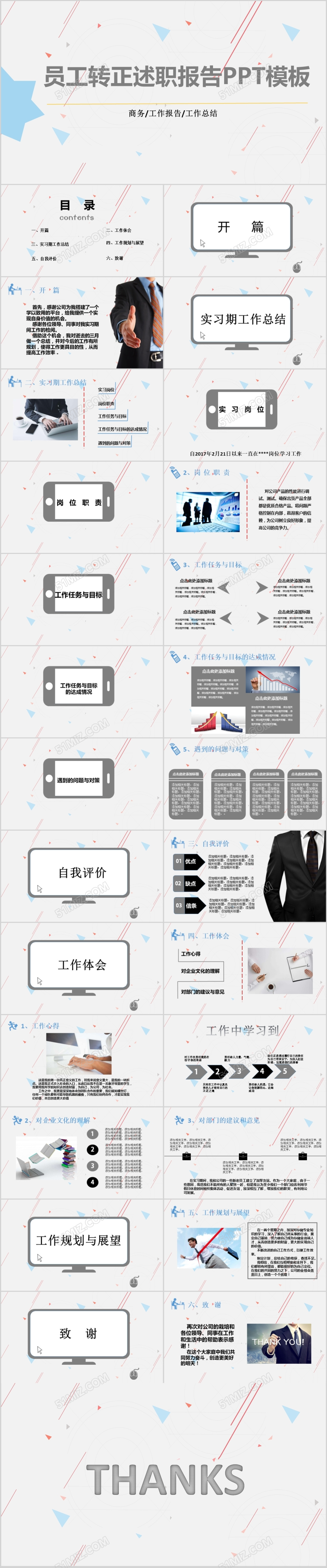 员工转正述职报告PPT模板