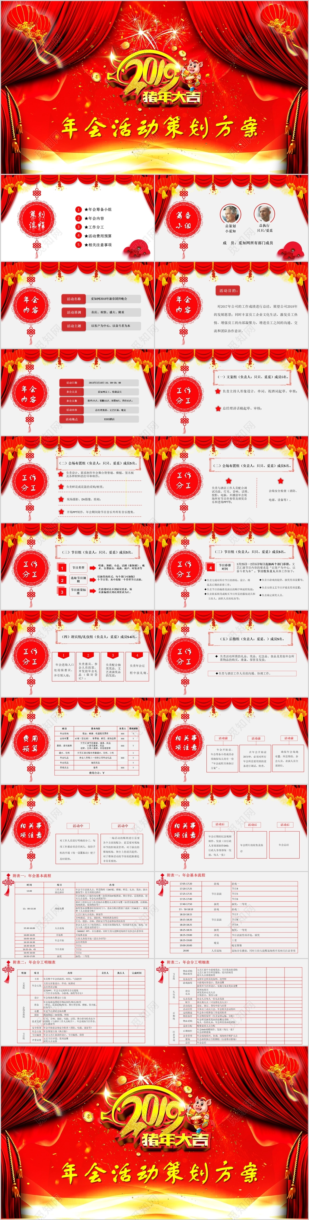 架完整全面红色大气喜庆公司企业年会活动策划PPT模板
