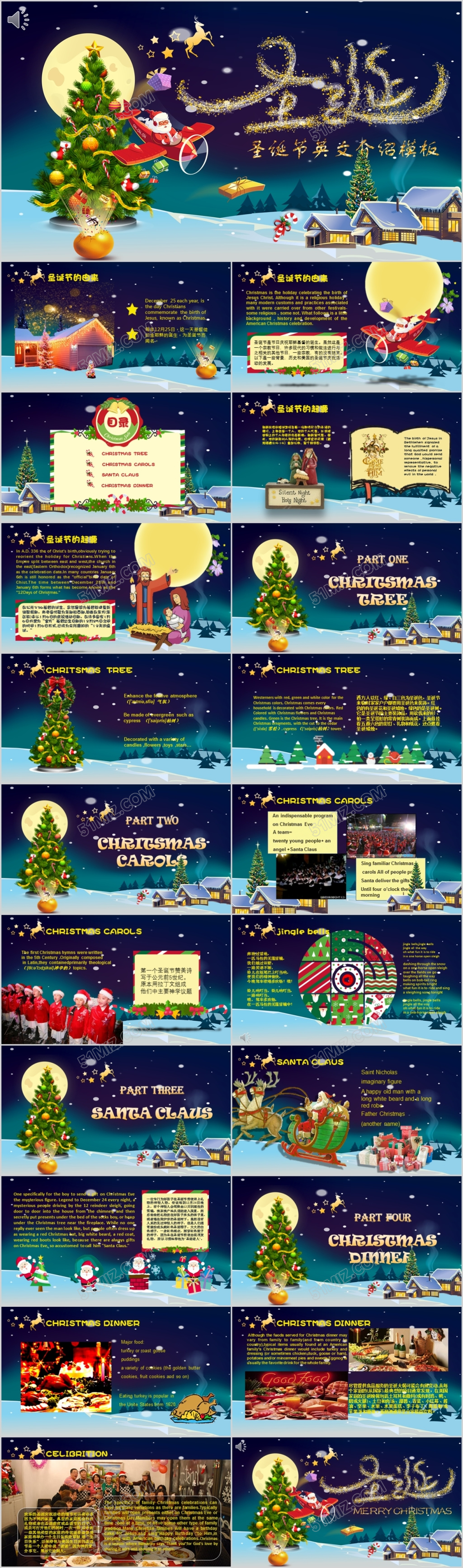 新年祝福深色欢乐圣诞节英文介绍模板ppt