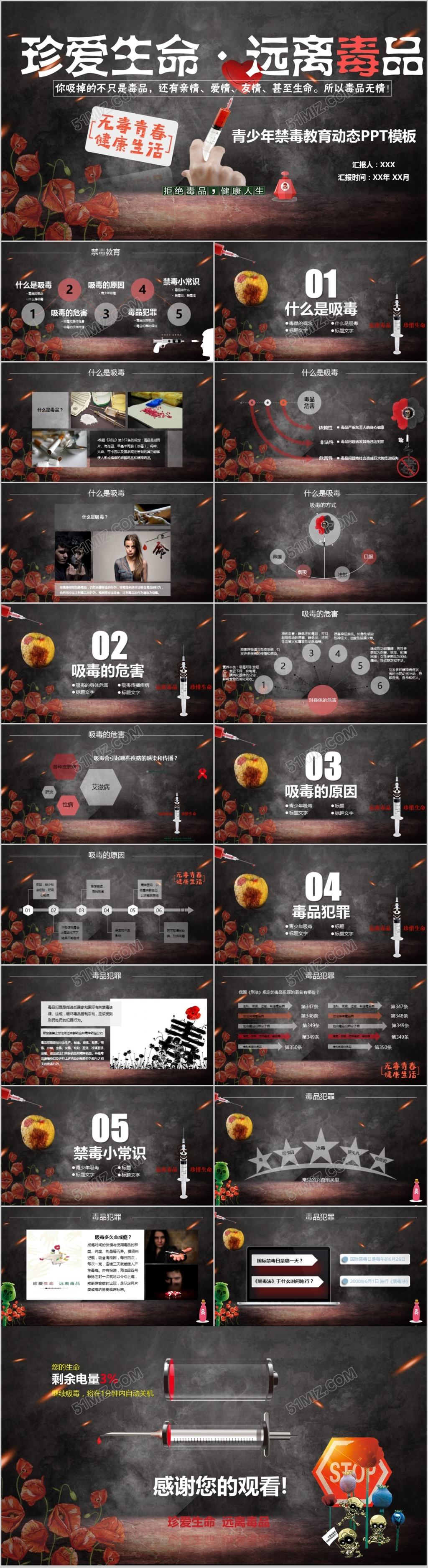 禁毒教育青少年预防毒品教育动态精美ppt模板
