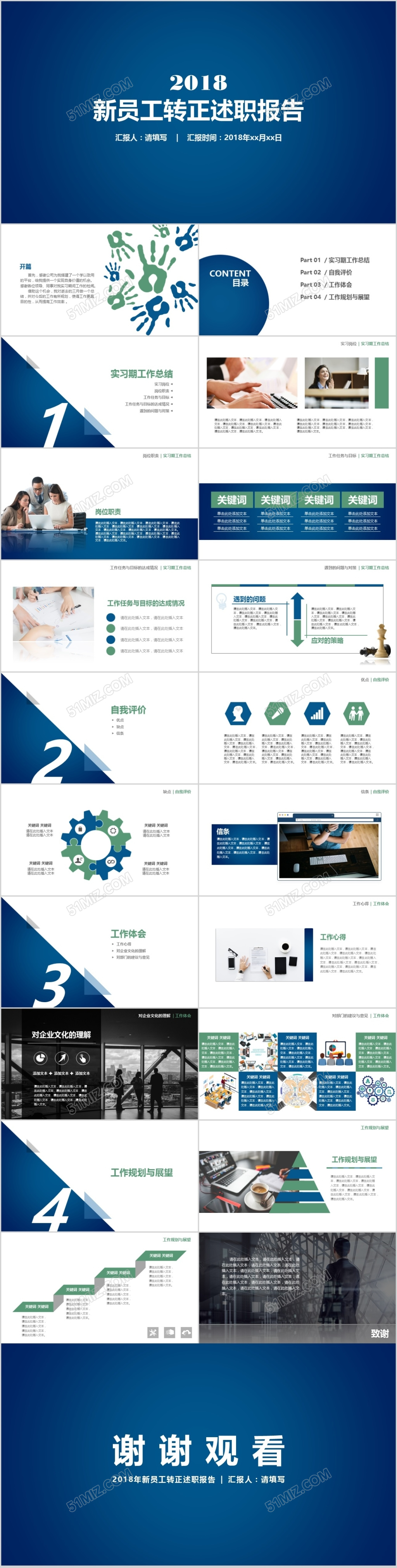 2018新员工转正述职报告商务PPT模板 