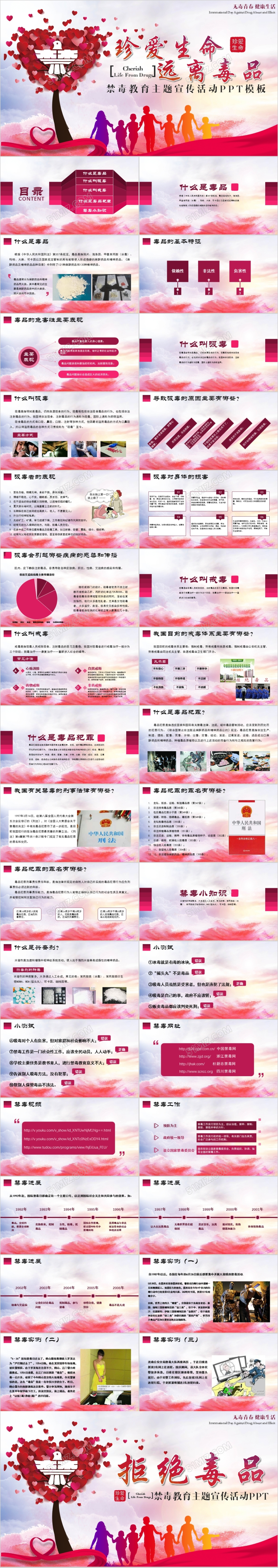 多彩渐变水墨中国风远离毒品禁毒宣传教育主题宣传活动ppt模板