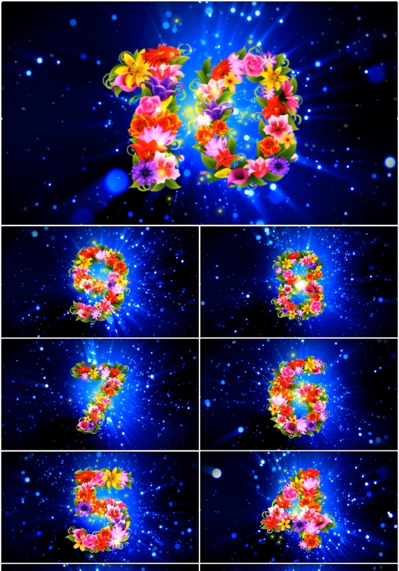 蓝光鲜花特效倒计时PPT模板