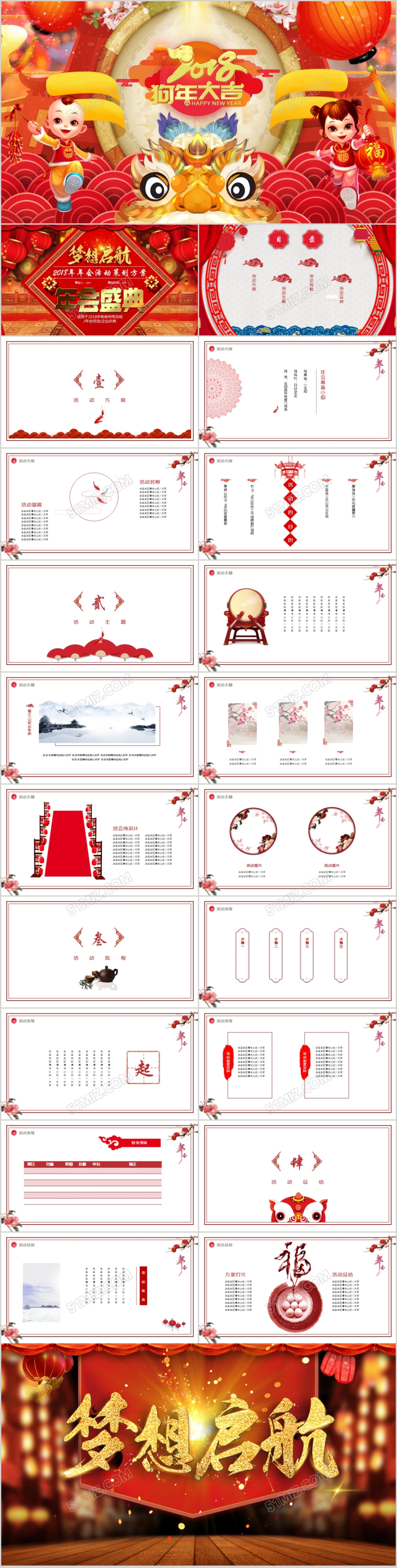 2018年年会活动策划喜庆新年中国风红色大气PPT模板