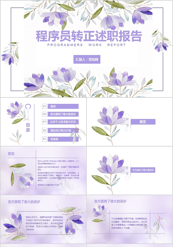 程序员转正述职报告PPT模板