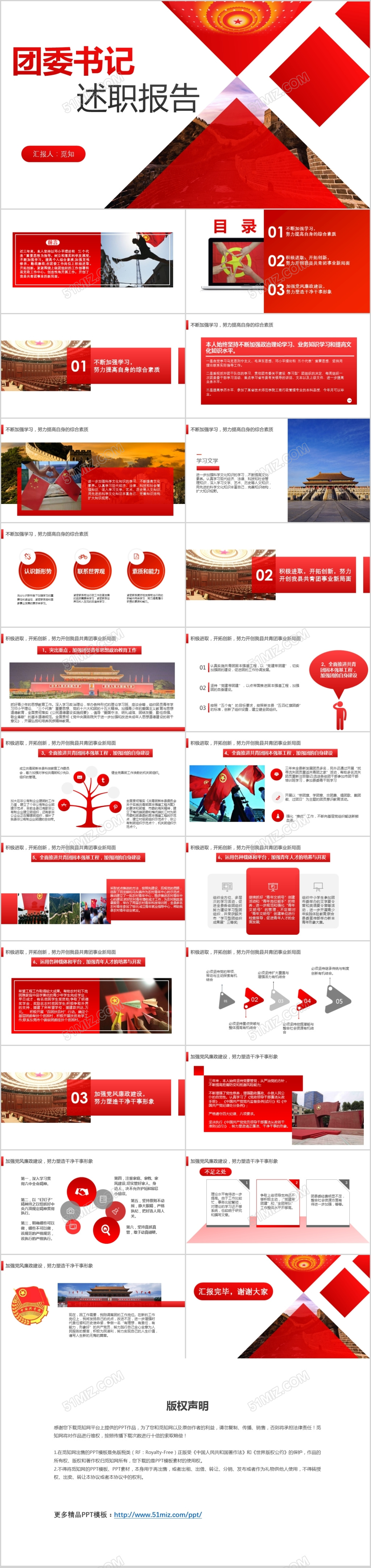 简约红色通用团委书记述职报告