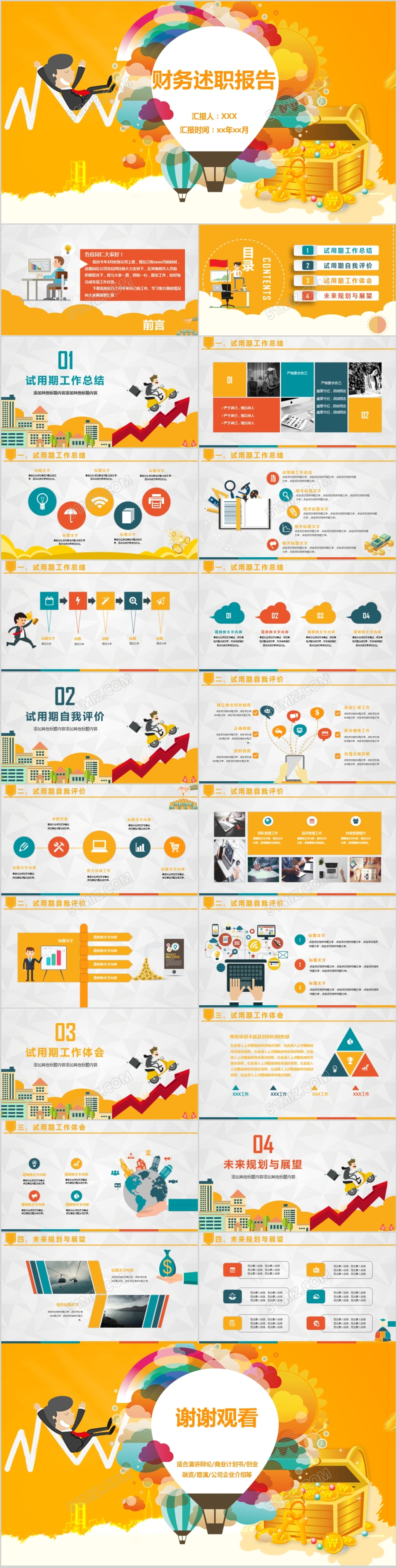 财务人员述职报告卡通商务风ppt模板