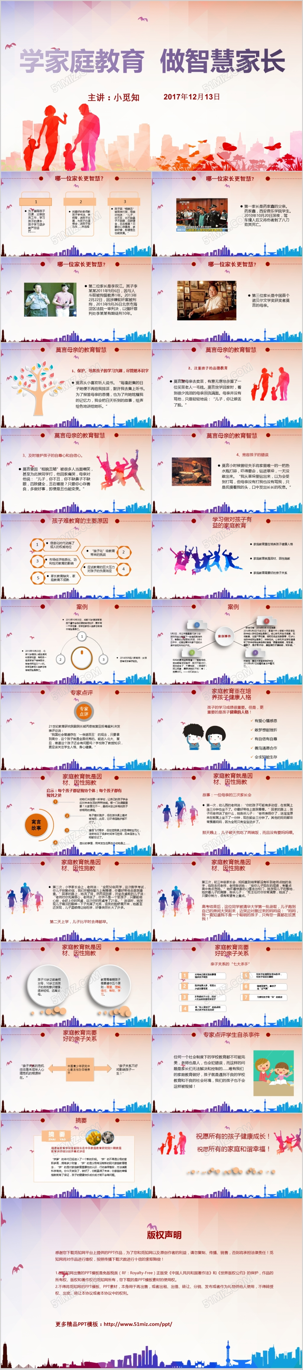 红色家庭教育简约酷炫图文结合课件宣传讲座PPT模板