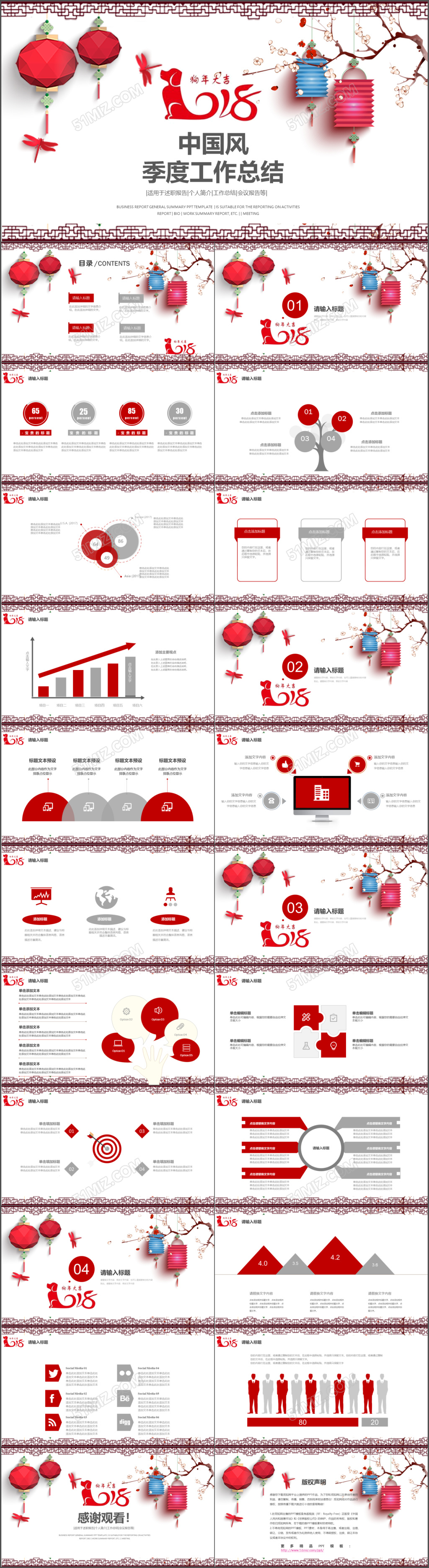 2018红色剪纸中国风季度工作总结汇报PPT