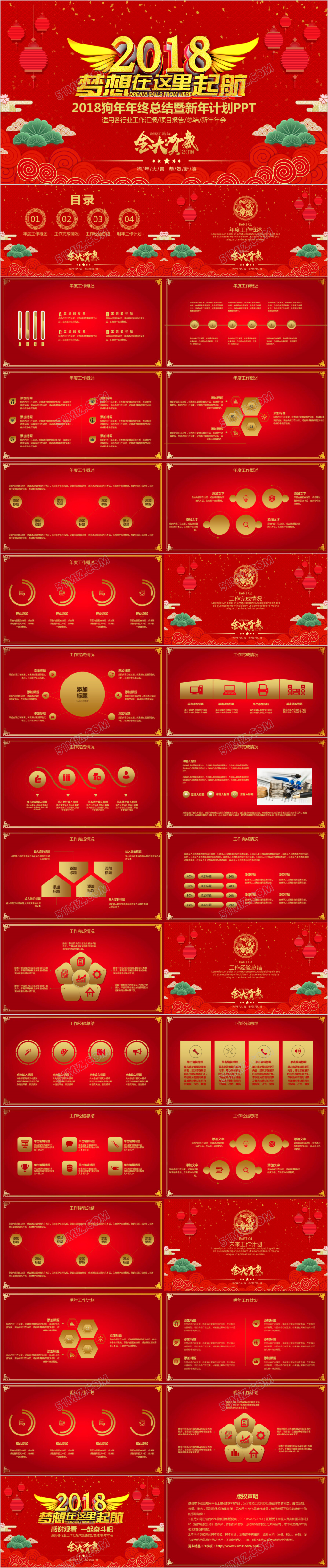 2018狗年新年红色年终总结暨新年计划PPT模板