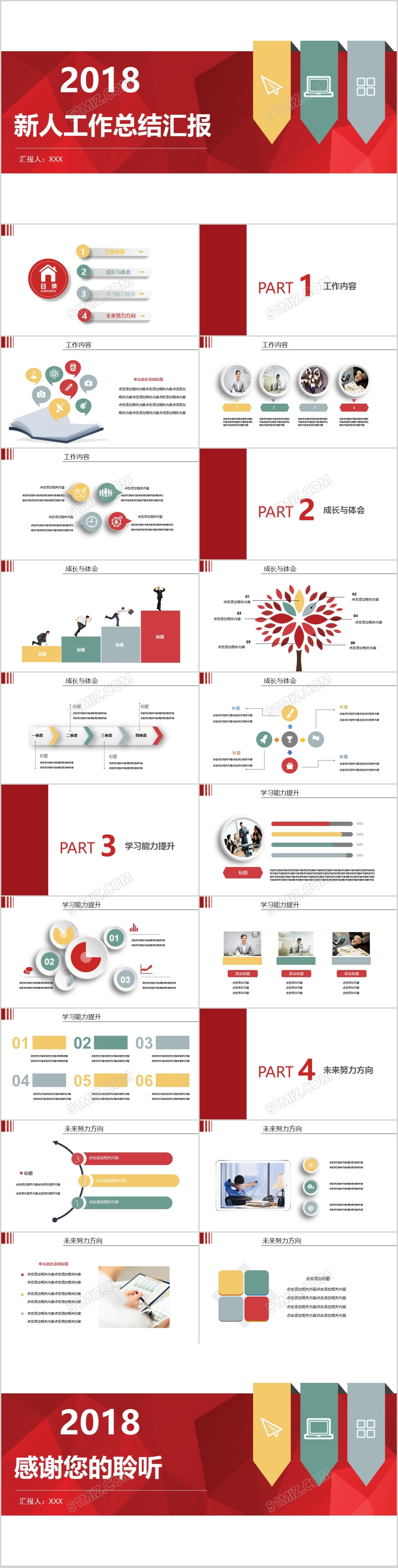 红色商务风2018新人工作总结汇报PPt