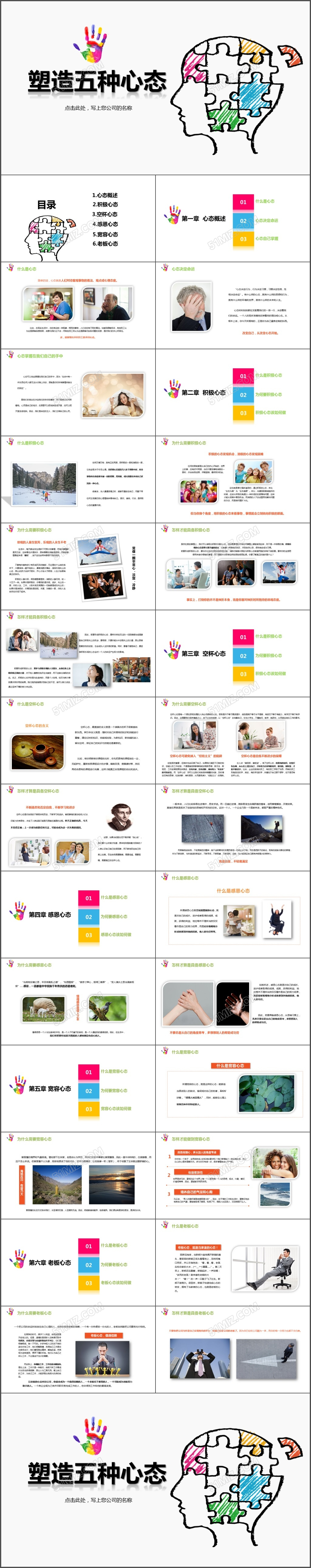 彩色动态五种心态课件培训Keynote模板