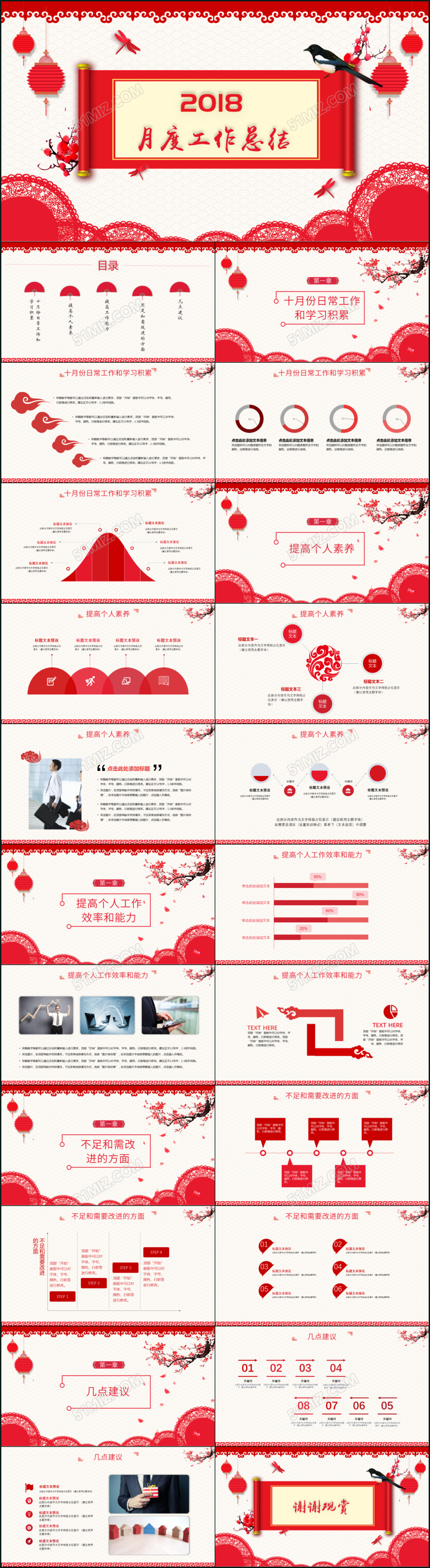红色喜庆中国风简直风月度工作总结Keynote模板