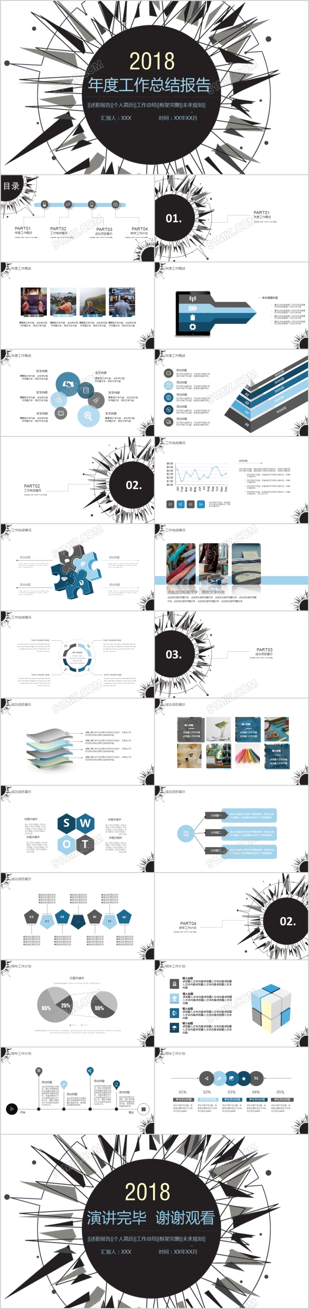 2018框架完整年度工作总结计划PPT模板