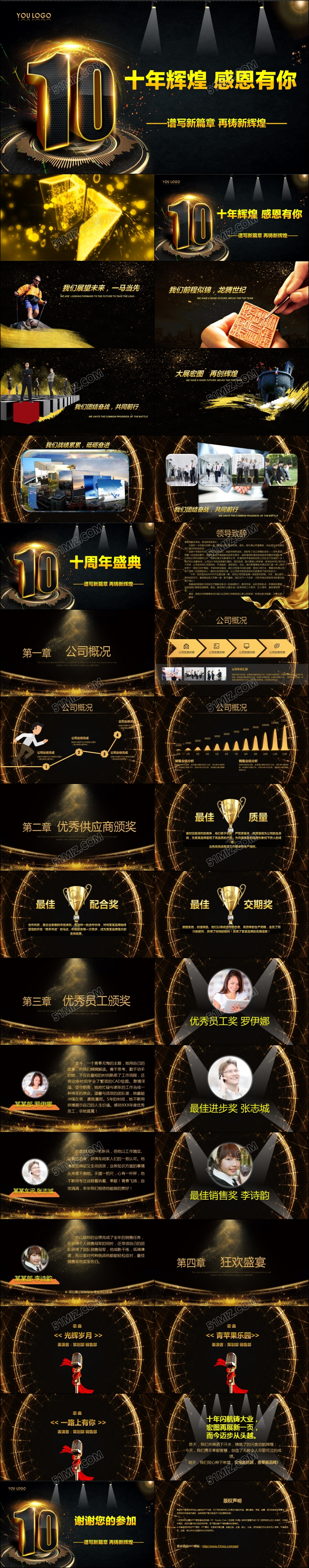 黑金大气年会盛典十周年庆晚会庆典颁奖晚会动态PPT模板