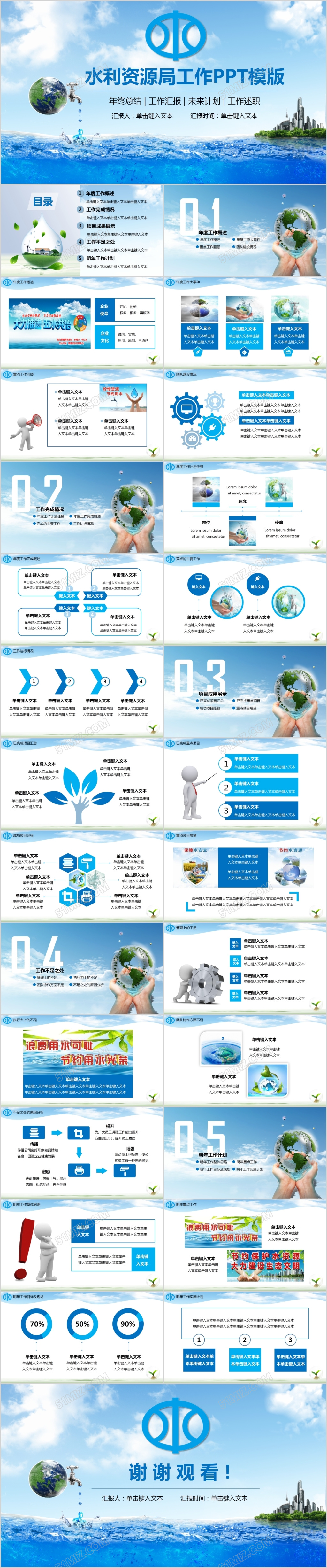 蓝色环保水利资源局水务局工作PPT模版