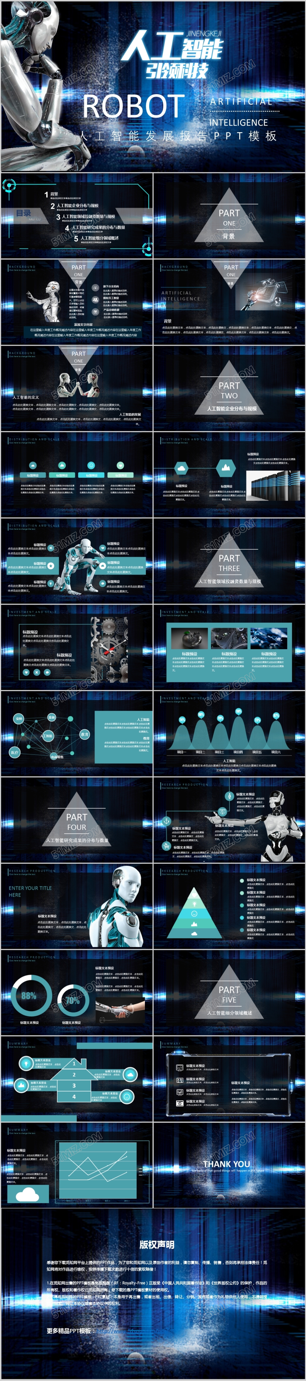 蓝色科技感人工智能简介PPT模板