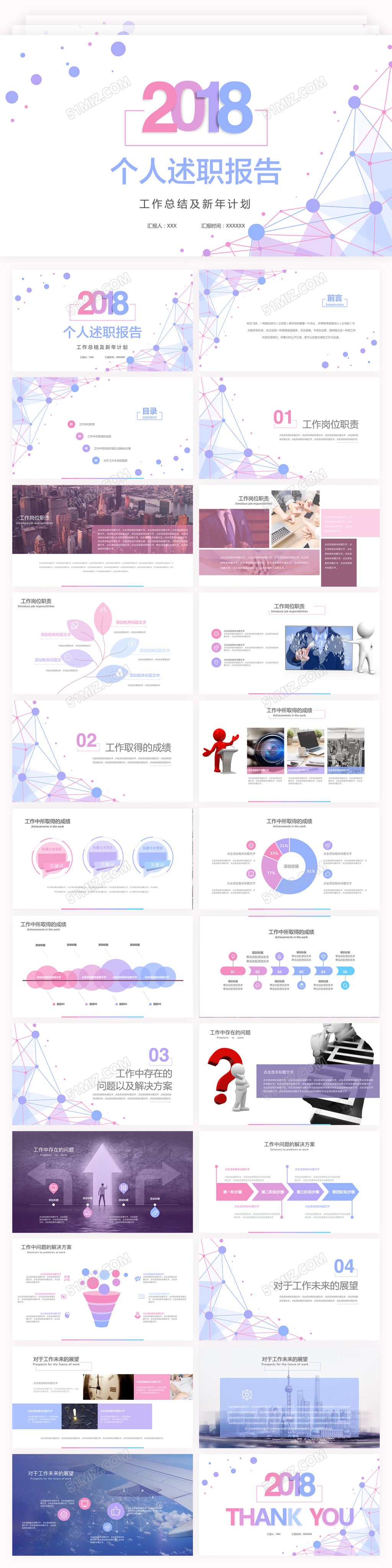 2018年简约扁平清新风年终工作述职报告 PPT模版