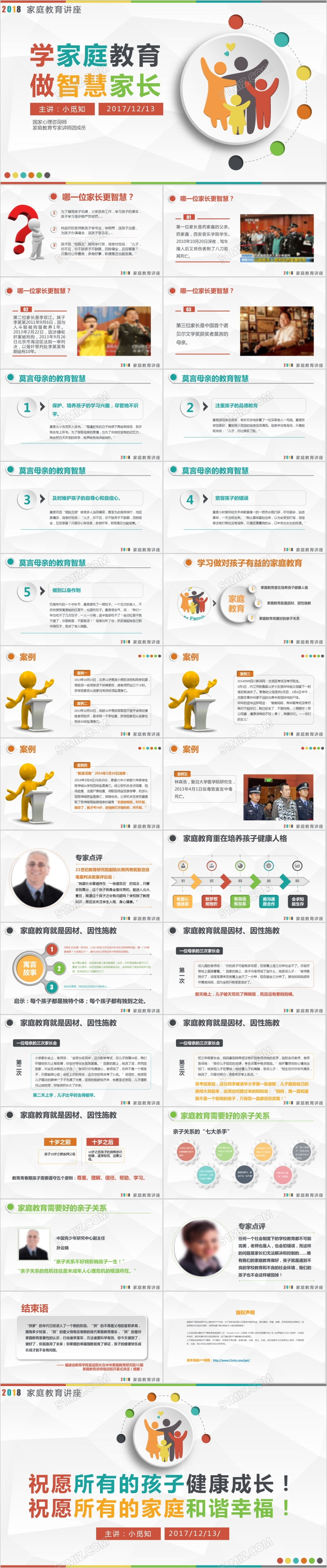 清新微立体家庭教育宣传讲座家庭教育PPT模板