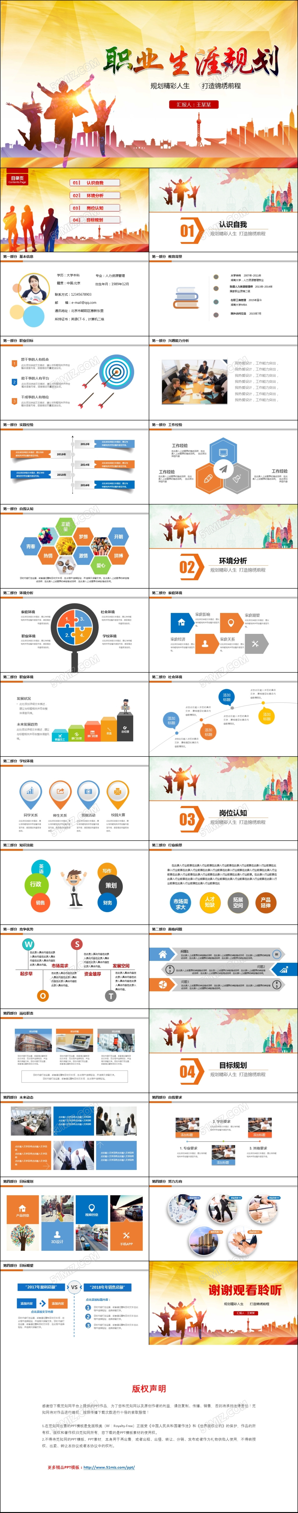 水彩渐变青春大学生职业规划书大学生职业生涯规划书PPT模板